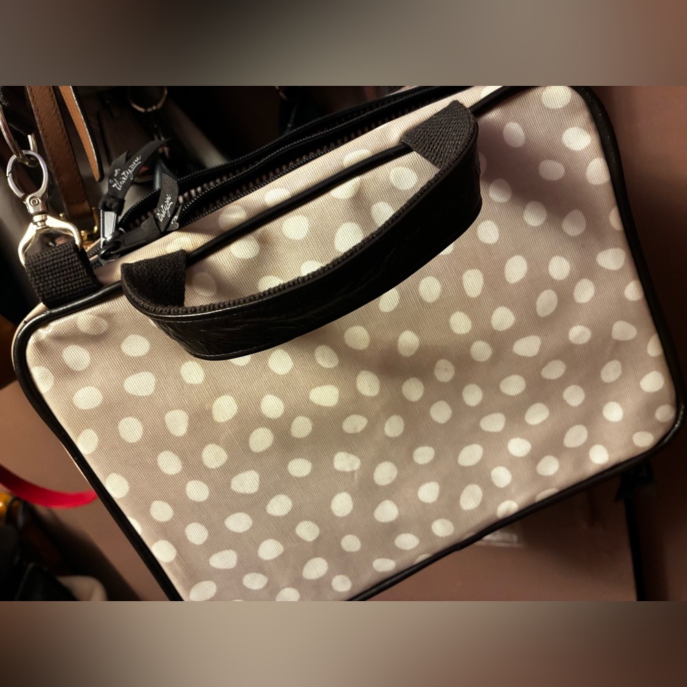 Thirty-One Cream and Brown Polka Dot Cosmetic Bag